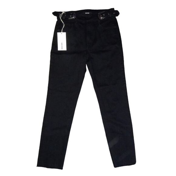 NWT GRLFRND "Zoey" Double Buckle Ankle Fray Black Jeans Size 26 - Picture 2 of 4